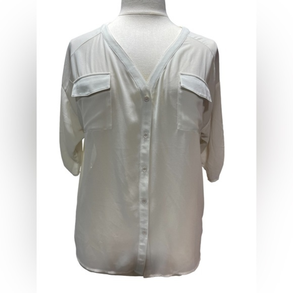Fashion to Figure Off White Button Down‎ 3/4 sleeve Top Size 2X